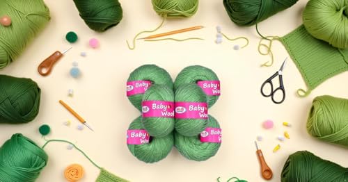 Image of Vard hman 100% Acrylic Wool Apple Green (12 pc) Baby Wool Wool Ball Hand Knitting Wool /Art Craft Soft Fingering Crochet Hook Yarn, Needle Knitting Yarn Thread Dye P