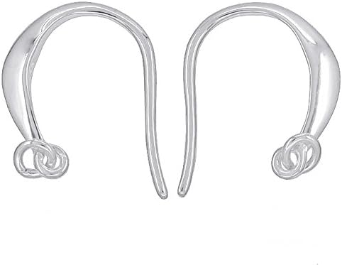 1 Pair Fine Sterling Silver Convex French Hook Ear Wire Earring Connector - Rhodium