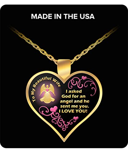 RC Rex Books Wife Necklace from Husband - to My Wife Necklace - Asked God for an Angel - Wife Gifts from Husband - Wife Birthday Gift Ideas