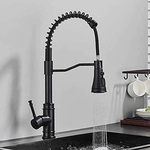 Robinet d'évier de cuisine noir extractible à ressort pour bar et ferme