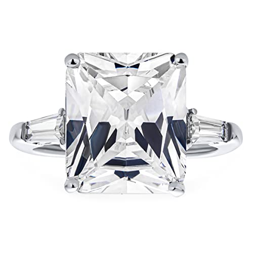 Bague fiançailles pour femmes argent .925 style Art Déco zirconium rectangle 10CT