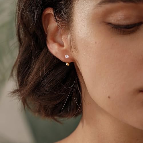 Gacimy Huggie Half Hoop Earrings for Women with Ball Screw Back, 1/2 Inches Small Gold Hoop Earrings2