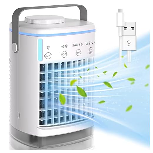 Portable Air Conditioners, Personal Evaporative Air Cooler with 4 Wind Speed & LED Light, Top Fill 700ML Mini Air Conditioner, Small Desktop Quiet Cooling Fan for Room, Office, Car, Outdoor