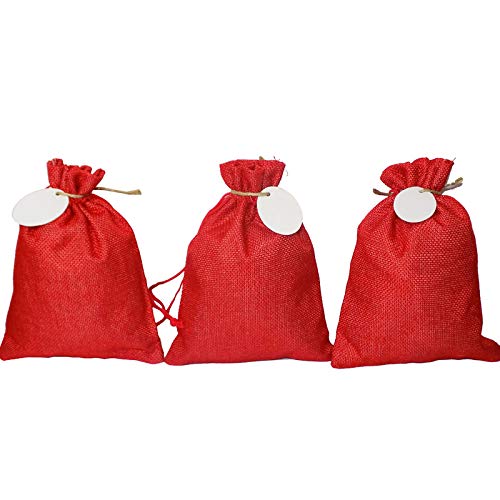 Image of Brown Leaf Premium Red Colour Jute Linen Medium Potli Bags Pouch(7 * 5.4 inch) with Tags Best Gifting Bag for Weeding,Birthday Party & Anniversary (Set of 48)