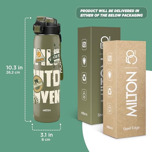 Image of Milton Steel Edge 600 Thermoware Water Bottle 500 ml with One Touch Safety Lock & Twin Lid Sip or Gulp,Long Hours Hot & Cold,Leak Proof,ISI Certified,Vacuum Insulated,Office,Gym,School,Military Green