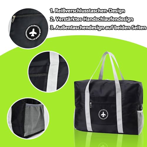 WENRENMK Handgepäck Tasche 45x35x20cm - Ryanair Handgepäck, Faltbare Reisetasche - 31L-Handgepäck Tasche für Flugzeug für Lange Reisen, Fitnessstudio, Camping