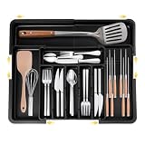 YYSWSAKY Besteckkasten für Schubladen 47 tief - Erweiterbarer Besteckschublade Einsatz mit 2 Abnehmbaren Messerblöcken, Organizer Küche Besteck in groß ausziehbar bis 56x48 cm, Küchenzubehör