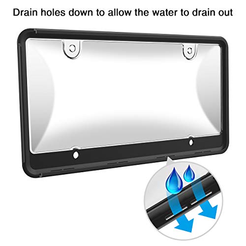Dracool for License Plate Frame 4 Holes Silicone Frames for US Standard Car and Clear Transparent Plastic Covers 360 Degree Unbreakable Plates Holder Waterproof,Rust-Proof 4 Screws Included - Black - Thumbnail 4