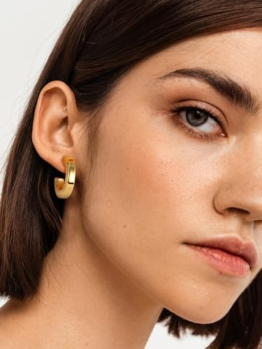 Image of Stainless Steel Chunky Hoop Earrings For Women, Minimalist and Chic, Black /Gold Plated, Round Hoops Earrings Hypoallergenic, Size: 30mm /40mm /60mm /80mm, Come with Box