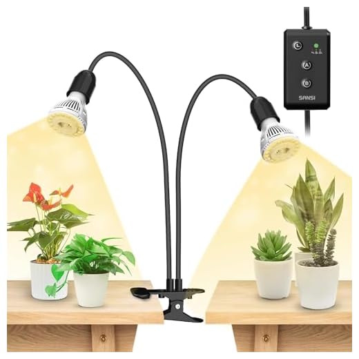 SANSI LED Grow Lights for Indoor Plants, Lifetime Free Bulb Replacement, 300W Full Spectrum Dual Gooseneck Clip Plant Grow Light, Plant Light with Timer 4/8/12 Hrs, High PPFD Growing Power Grow Lamp