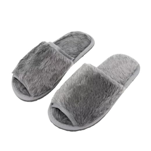 Pantufa Masculina Cinza Adulto Aberta Pelúcia Antiderrapante Chinelo de Quarto (Cinza, br_footwear_size_system, adult, numeric, numeric_38)