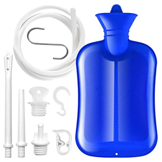 2 L Enema Bag ，Coffee Enema Bag Kit with 5.0 ft. Long Silicone Hose ,2 Multi-Size Reusable Tips, Controlable Water Flow Valve- Coffee, Shower, Douche & Home Adult Enema Kit（Blue）