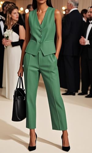 Womens Two Piece Vest and Pants Set Outfits for Office Women's Dressy Vest Pant Suit3