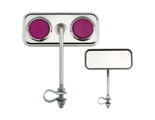 Lowrider Rectangle Mirror Chrome Purple Reflectors. Bike Mirror, Bicycle Mirror, Beach Cruiser, Chopper, Limo, Stretch Bike, BMX, Track, Fixie, Mountain Bikes
