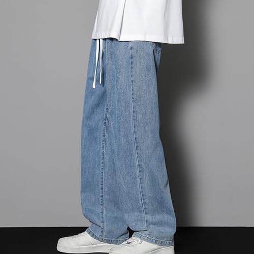 Finelylove Baggy Jeans Men Casual Loose Wide Leg Jeans Drawstring Elastic Waist Cotton Denim Pants 2024 Fashion4