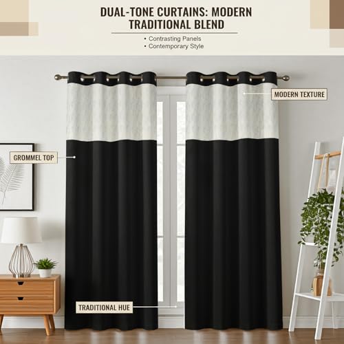 Image of IVAZA Dual-Tone Design 100% Complete Blackout Curtains - Room Darkening Curtain for Windows -, Heavy Blackout, Thermal Insulation Curtains, Black Out Curtain for Windows 5 feet Set of 2 Black