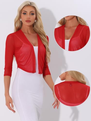Image of Allegra K Bolero Shrug for Women's Elegant 3 /4 Sleeve Mesh Sheer Cardigan Formal Jacket for Evening Dresses