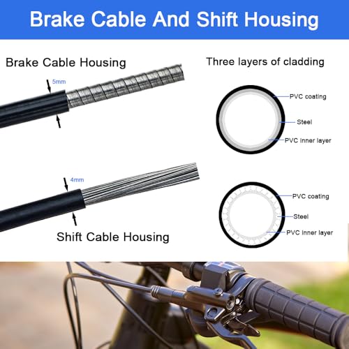 Premium Bike Brake Cable, 54PCS Bicycle brake cable Kit, Universal Bicycle Brake Line, Bike Cable and Shift Cable Housing with Bike Cable End Caps O-Rings for Mountain Road Bike