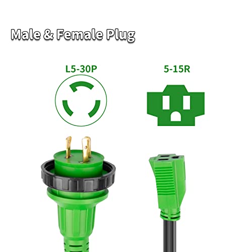 Rvmate Marine Shore Power Boat Adapter, 30Amp Male To 15Amp Female 18 Inch 10Awg/3 Cord, Stow, Black/Green #TOP1