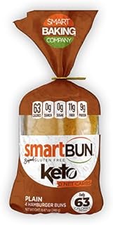 SmartBUN, Keto Hamburger Buns, Low Carb Bread, ZERO Net Carbs, Gluten Free, 4 Total Buns (Plain)
