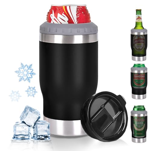 Enfriador de bebidas de 4 en 1, Porta caguama de 14 onzas con destapador, Termo para cerveza con dos tapas, Porta cerveza de acero inoxidable 304, Para lata...
