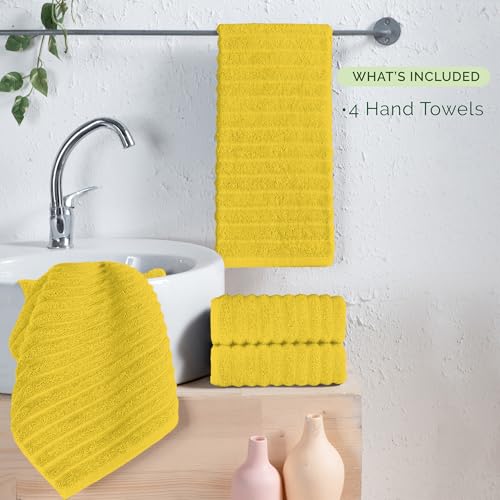 Image of Elegant Comfort Luxury 100% Turkish Cotton Corduroy Ribbed 4 Pack Hand Towel Set 16 x 28 Inch - Absorbent, Super Soft, Quick Dry, Premium Towels for Bathroom, Gym, Spa and Hotel Use, Yellow