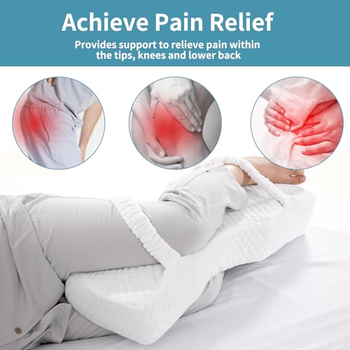 HOMBYS Memory Foam Knee Pillow for Side Sleepers-Leg Pillow for Sleeping with Straps,Hip & Leg Elevation for Pregnancy and Relief Lower Back Pain, Separates The Knees for Body Alignment (28"x11"x4")