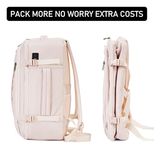 ECOHUB Rucksack 40x20x25 Ryanair Handgepäck 13 Taschen Reiserucksack Flugzeug Carry-ons Wasserdichter Rucksack Damen Klein PET-Recycelte Umweltfreundliche 20L,Patentiert(Beige)