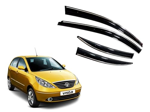 Image of CAR SAAZ Chrome Line Door Visor for Indica Vista (Set of 4Pcs) | Rain Guard | Wind Deflector