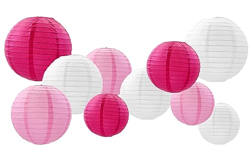 GAKA FAVOR 10er Papier Lampions Set Rosa, Hängedekoration Papierlampions Deko, Papier Laternen für Hochzeit,Taufe,Geburtstag,Kommunion,Valentinstag Muttertag Party Deko