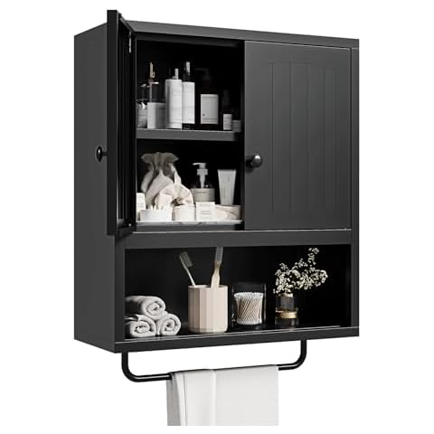 NODHM Metal Bathroom Wall Cabinet,Bathroom Medicine Cabinet, Over The Toilet Storage Cabinet with Adjustable Shelf,Bathroom Cabinet Wall Mount with Towels Bar for Bathroom/Kitchen Cover