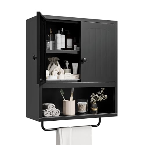 NODHM Metal Bathroom Wall Cabinet, Over The Toilet Storage Cabinet with Adjustable Shelf, Black, 21.22