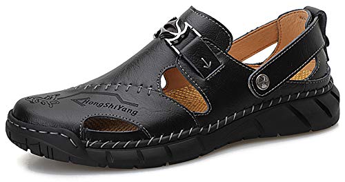 Honeystore Men's Athletic Leather Hollow Slip-on Sandals Casual Shoes Plus Size