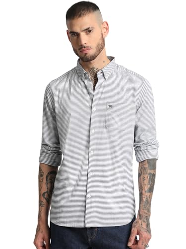 Image of THE BEAR HOUSE Men's Cotton Striped Slim Fit Casual Shirt