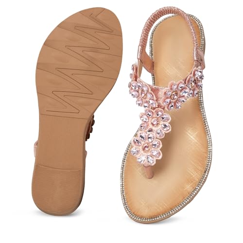 Image of iCKER Women Sandals Rhinestone Dressy Casual Summer flat flip flops Comfortable Sandals