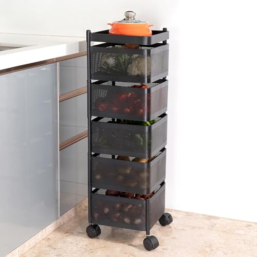 Image of MARKWELL Black Modern Kitchen Trolley with Wheels, 5-Tier Storage Solutions for Kitchen Organization and Accessories (Layer 5)