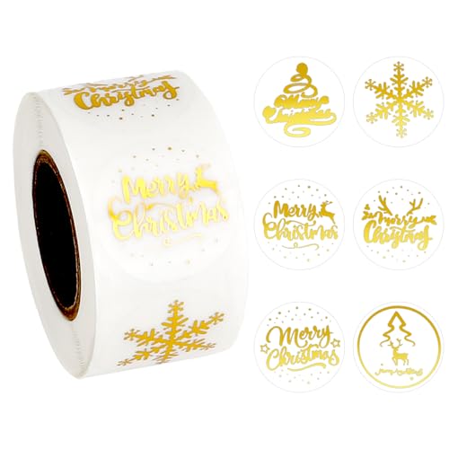 Christmas Stickers Merry Christmas Stickers Gold Foil Snowflake Craft Sticker Roll 500 PCS Self-Adhesive Clear Envelope Sticker for Cards Xmas Winter Party Favor Decorations Gifts (1 6 Designs)