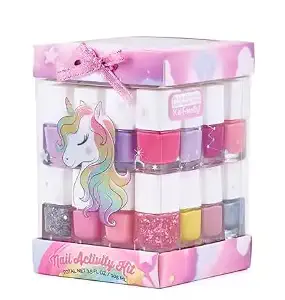Simple Pleasures 17 Piece Nail Activity Set - Water Based Nail Polish Shades for Girls Ages 7-12, Pink Sprinkle