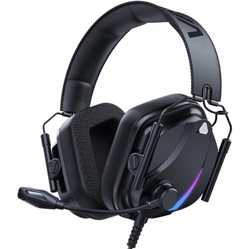 Vakedy HW12 Casque de jeu pour PC, PS5, PS4, Xbox One, Switch, casque de jeu avec microphone, casque filaire avec prise audio de 3,5 mm (noir)