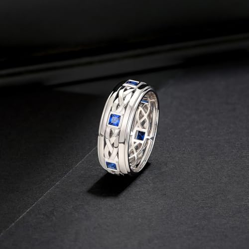 Mens 925 Sterling Silver Blue Gemstone Wedding Band Pave Sapphire Princess Cut Engagement Ring For Him Size 7-143