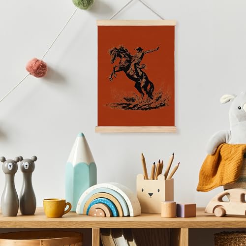 Image of PQKIY Burnt Orange Vintage Western Cowboy Wall Art Poster Hanger Frame 12x16 in, Western Cowboy Equestrian Rodeo Horse Wall Decor Canvas Prints for Home Room Office Men Cave
