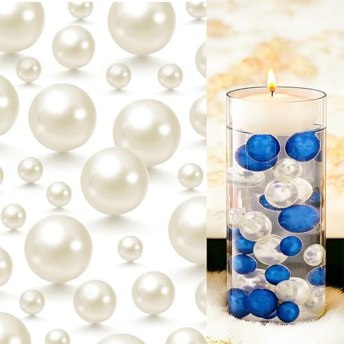 Qazcnd 10150 PCS Vase Filler No Hole Faux Floating Pearl Beads for Centerpieces Vases Decorations Wedding Party Home Table Centerpieces Decor (8/14/20mm) White