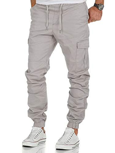 Amaci&Sons Herren Stretch Jogger Cargo Chino Jeans Hose 7006 Hellgrau W32