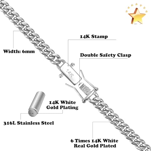 Cadena Cubana 6mm 14K Oro Blanco Acero Inoxidable miniatura 2