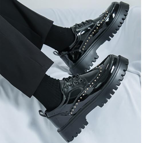 Men's Patent Leather Platform Dress Shoes Classic Round Toe Thick Lug Sole Lace Up Oxfords Comfort Block Heel Derby Business Casual Shoes3