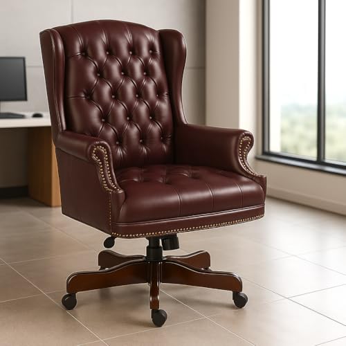 Image of High Back Office Chair |Leatherette & Wooden Chair |Height Adjustable & Tilt | Director & Executive Chair | Wooden with Polish | 5-Year Warranty & Free Assembly - (MSL-108)