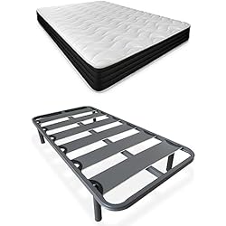 Muebles Tuco Somier Y Colchón DUÉRMETE ONLINE Cama Completa con Colchón Pocket Visco Reversible (Cara Invierno/Verano) + Somier Reforzado 40x30mm con Patas Metálicas Roscadas, Acero aleado, Gris, 90 x 190