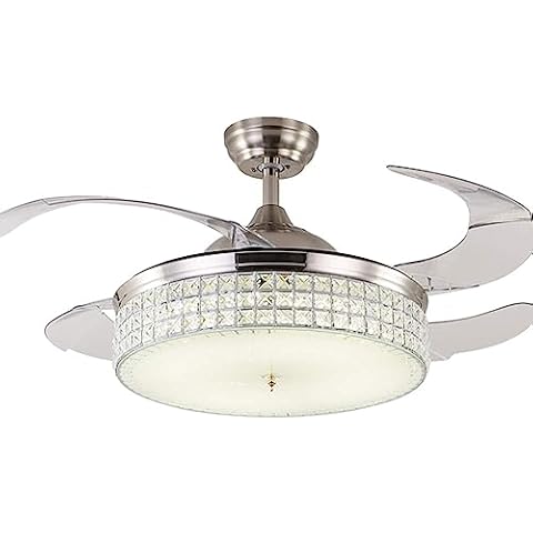 US DELIVER 42 Inch Crystal Ceiling Fan Retractable Blades LED Ceiling Fan Three Color Change Luxury Chandelier with Remote Control (Crystal) Cover
