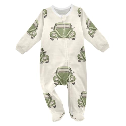 vvfelixl Avocado Green Beetle Car Baby Sleepers for Girl Boys Newborn Baby Play One-Piece Footies for 0-3 Months