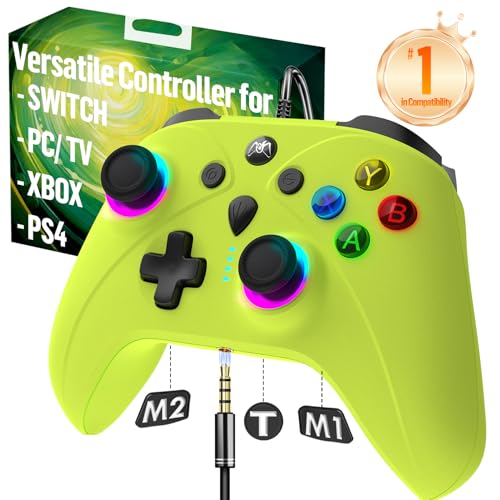 Kabelgebundener für Xbox Controller für Xbox Series X S One PC Switch, Wired Gaming Gamepad für PS4 Joystick mit 1000Hz Abtastrate Paddles Turbo RGB Licht, Viper Driftfreies X Box Game Controller,Grün